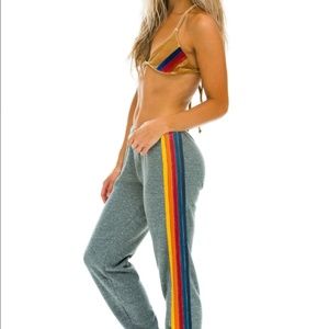 AVIATOR NATION. NEON 5 STRIPE HEATHER GREY. SIZE MEDIUM.